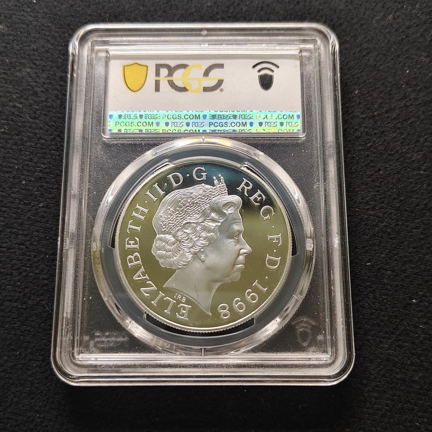 【全场包邮】纯粹捡漏拍481场（免费代拍第18场） 英国1998年5镑查尔斯王子50周岁诞辰精制克朗型纪念银币-PCGS PR68 DCAM