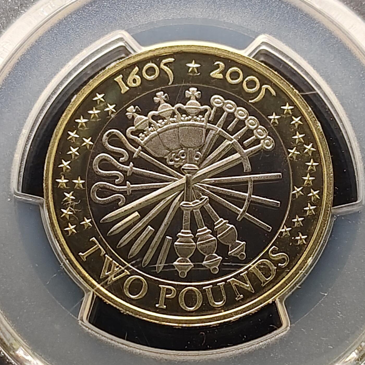 【全场包邮】纯粹捡漏拍481场（免费代拍第18场） 英国2005年2镑火药阴谋400周年精制双色纪念币-PCGS PR68 DCAM