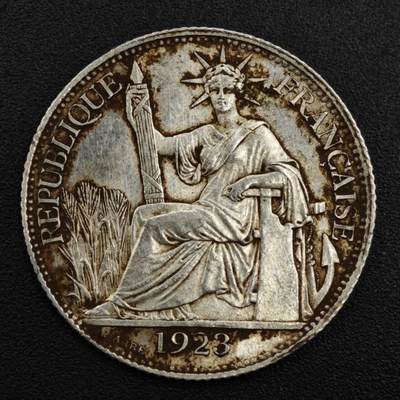 【淘币小摊】实时拍第八百零九拍   散币场   满百包邮可预留二周 每周一统一发货   - 法属印支1923年坐洋20分银币好品