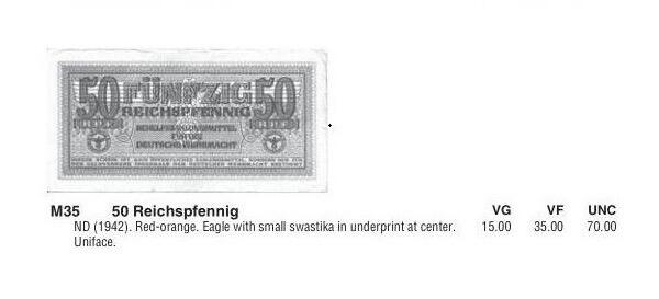 单张价 德国第三帝国1942年 展翅鹰50芬尼 极美品