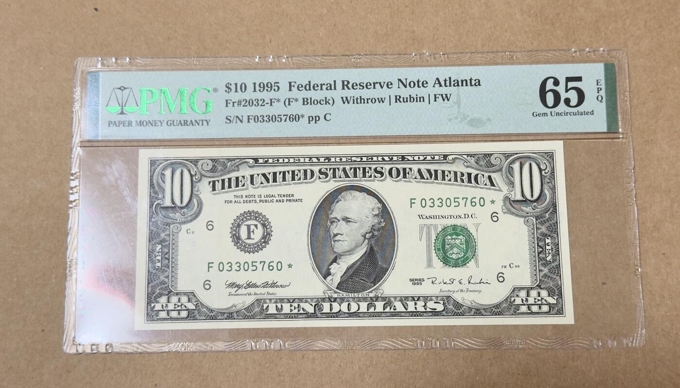 【礼羽收藏】🌏世界钱币拍卖第113期 95版小头10美元补号PMG65分