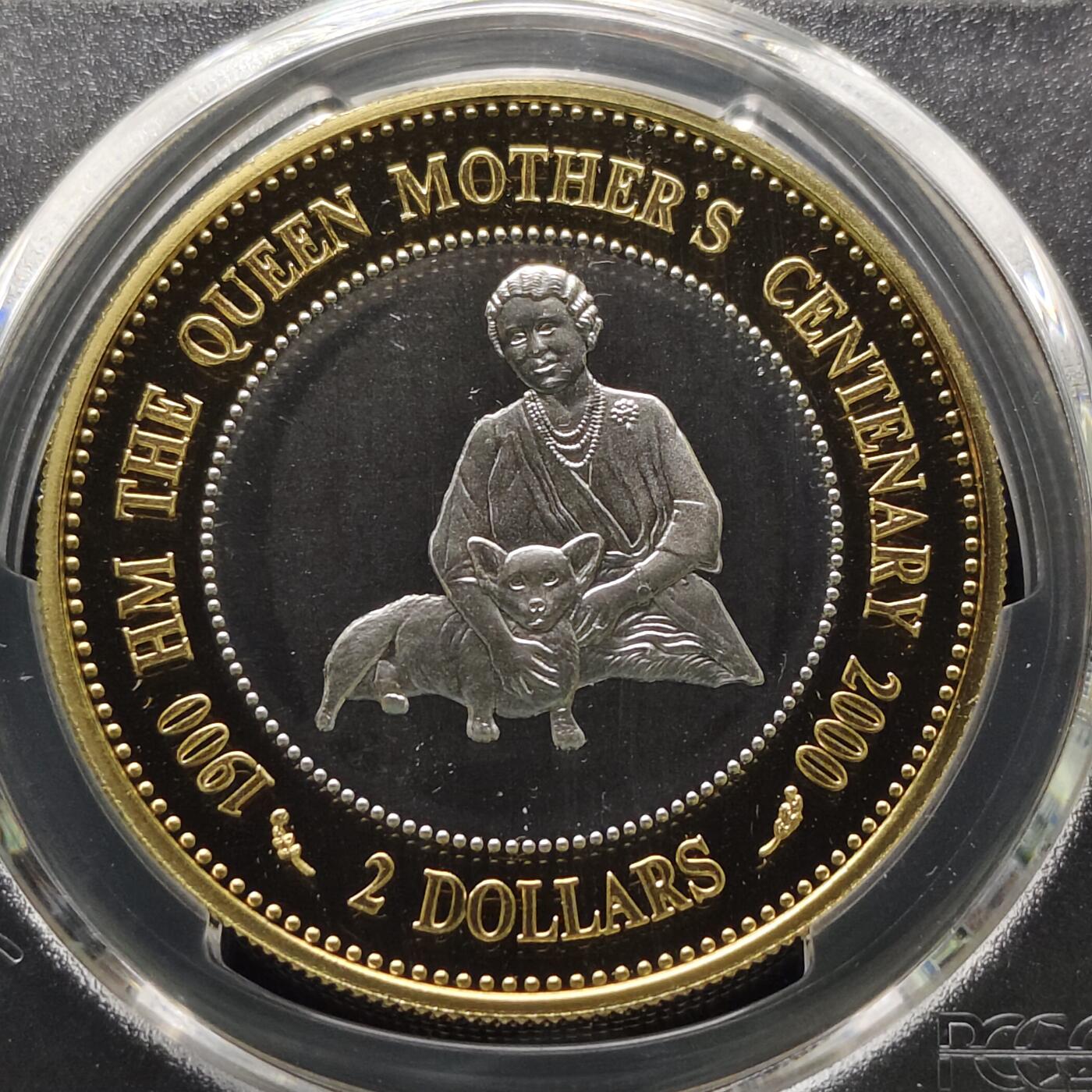 【全场包邮】纯粹捡漏拍481场（免费代拍第18场） 巴哈马群岛2000年2元女王母亲伊丽莎白皇太后诞生100周年精制外圈镀金克朗型纪念银币-PCGS PR68 DCAM