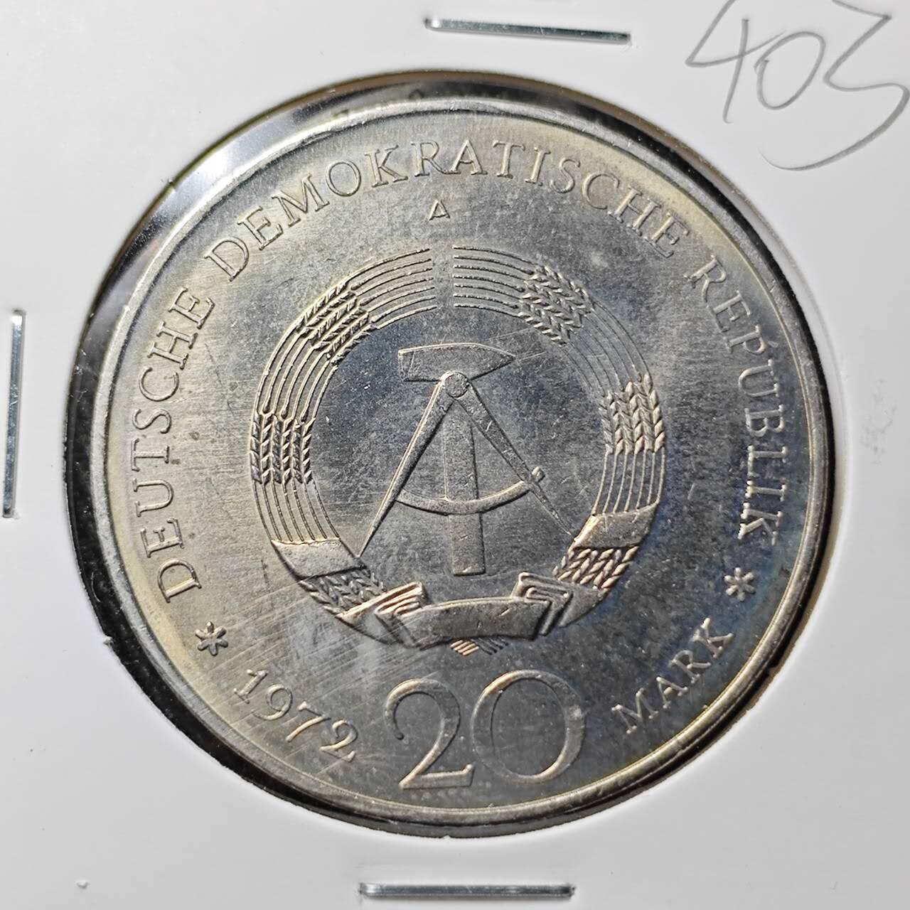 KK钱币收藏小铺 （套币 好品/批量散币 银币）专场  2月预留时间 周末发货  1972东德20马克纪念币