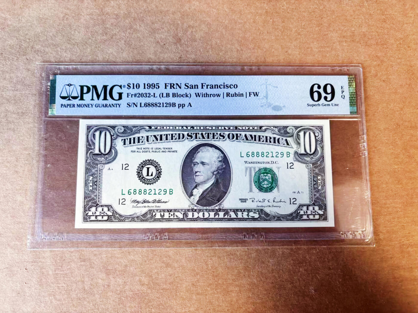 【Blue Auction】世界纸币精拍第755期——18级TOP拍卖/信誉/品质/专业/高效💫 【无47】美国 1995年10美金  PMG69EPQ 近满分