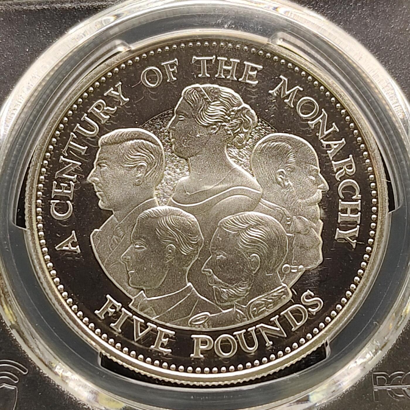 【全场包邮】纯粹捡漏拍481场（免费代拍第18场） 根西2000年5镑20世纪的君主们精制克朗型纪念银币-PCGS PR68 DCAM