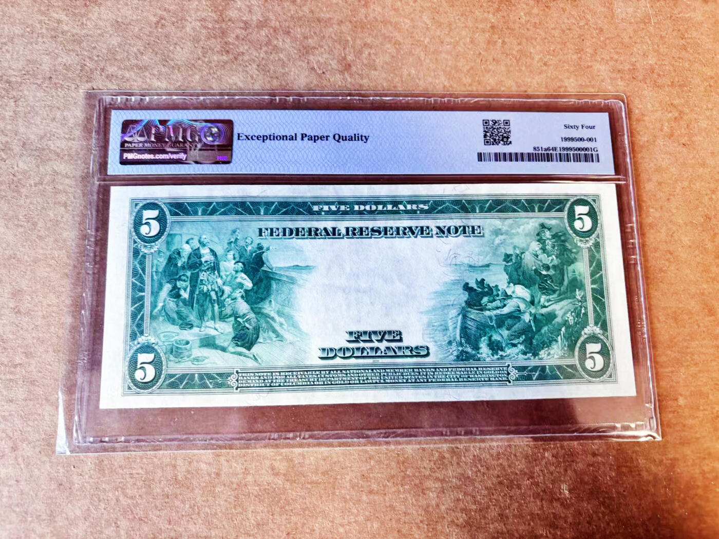 【Blue Auction】世界纸币精拍第755期——18级TOP拍卖/信誉/品质/专业/高效💫 美国 1914年5美金 纽约版 大票幅 正面林肯 背面征服者登陆大场景雕刻精美 PMG64EPQ  