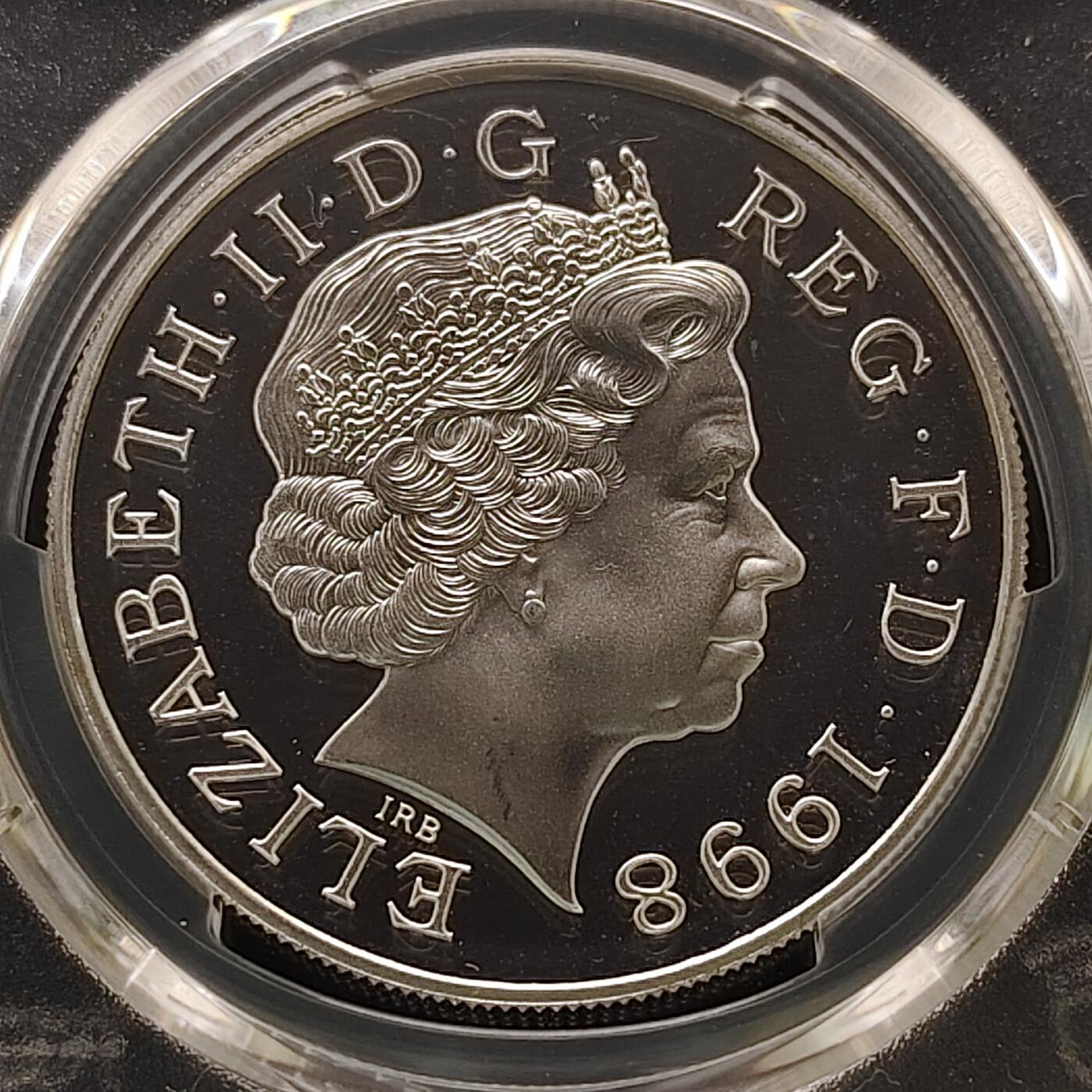 【全场包邮】纯粹捡漏拍481场（免费代拍第18场） 英国1998年5镑查尔斯王子50周岁诞辰精制克朗型纪念银币-PCGS PR68 DCAM