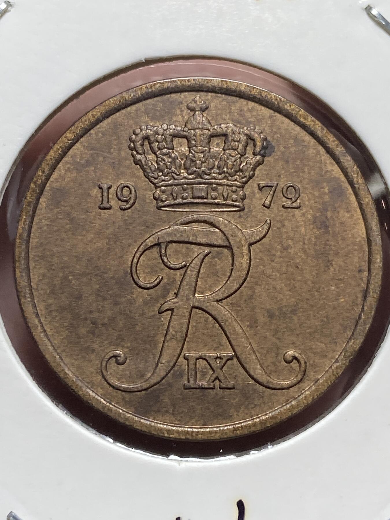 2025年第一百三十二场(总第一百五十八场）外国好品纸夹散币场(免佣金) 丹麦🇩🇰1972单年份5欧尔(弗雷德里克九世逝世年，第三版S; S版)