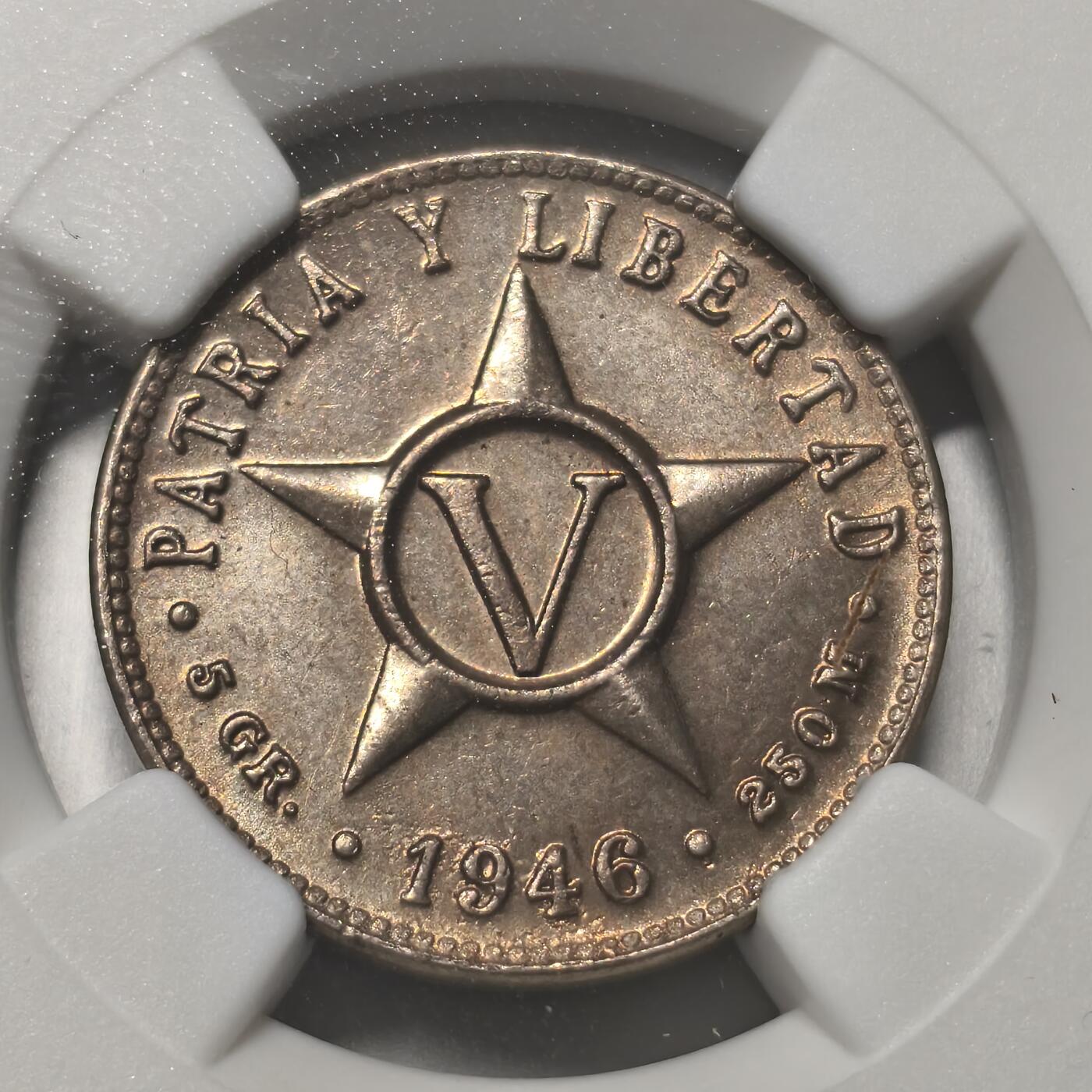 老蟹的宝藏🏴‍☠️ IV NGC MS63 古巴1946年5分