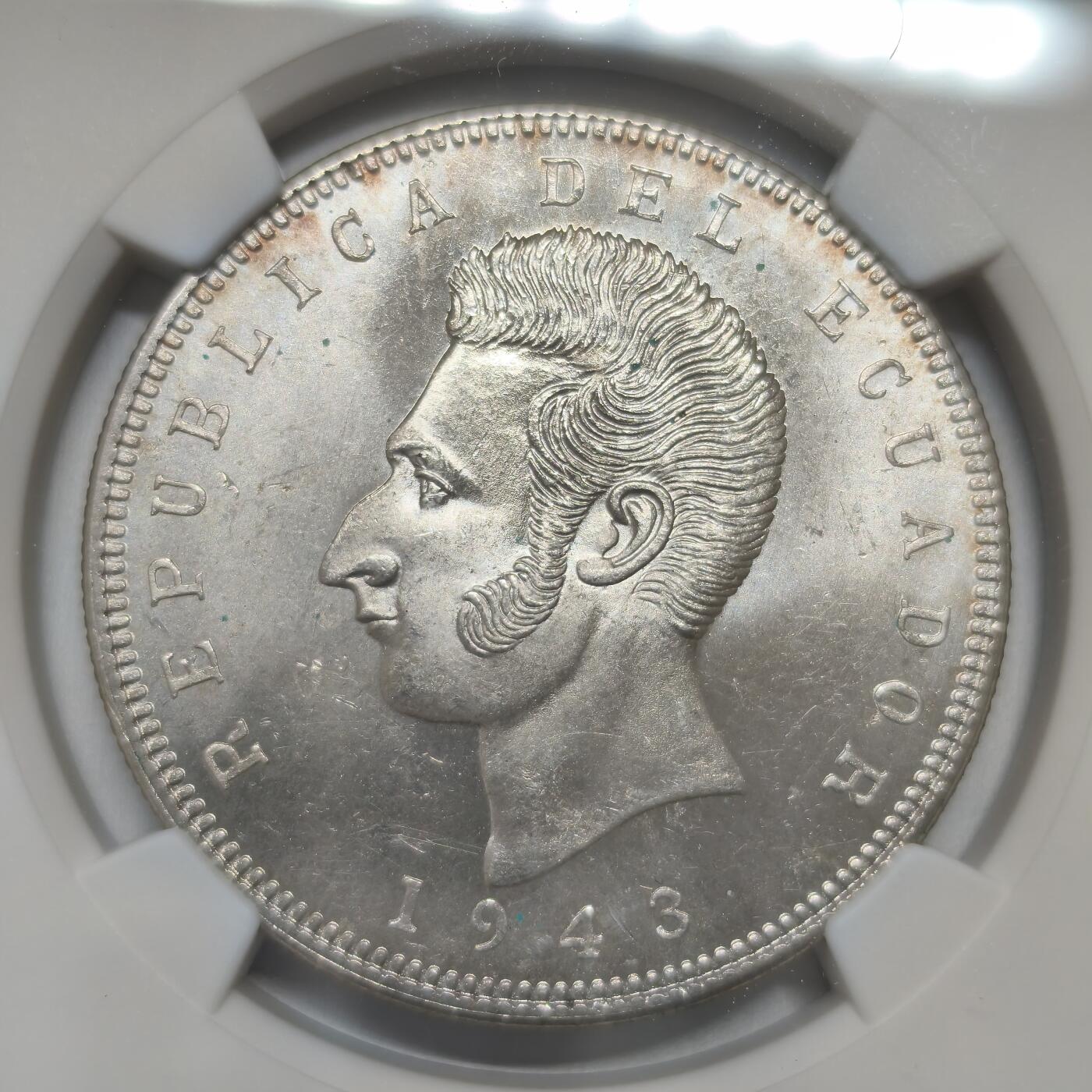 老蟹的宝藏🏴‍☠️ IV NGC MS63 厄瓜多尔1943年5苏克雷