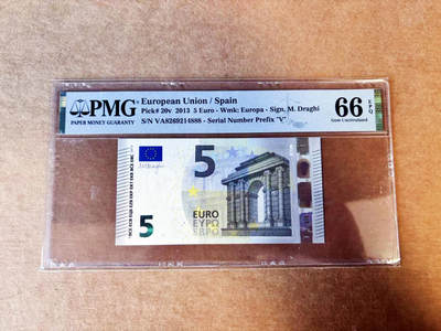 【Blue Auction】世界纸币精拍第755期——18级TOP拍卖/信誉/品质/专业/高效💫 - 【888豹子号】欧盟 2013年5欧元  PMG66EPQ 