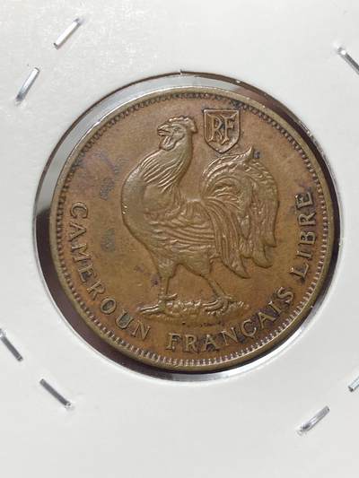 2025年第一百三十二场(总第一百五十八场）外国好品纸夹散币场(免佣金) - 稀少好品–法属喀麦隆1943单年份1法郎(Libre自由字样版，SA版南非比勒陀利亚造)