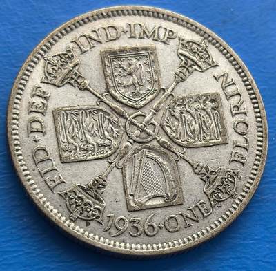 外国优质老铜币银币，周六九点倒数截拍，满百包邮，可寄存半年，喜欢朋友微信扫描二维码可直接参拍 - 英国1936年乔治五世2先令大银币