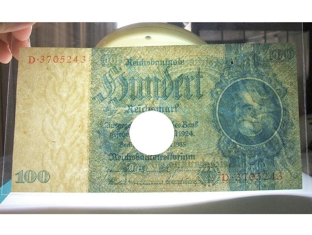 德国第三帝国1935年 化学家李比希100马克 无字母花纹水印 爽品