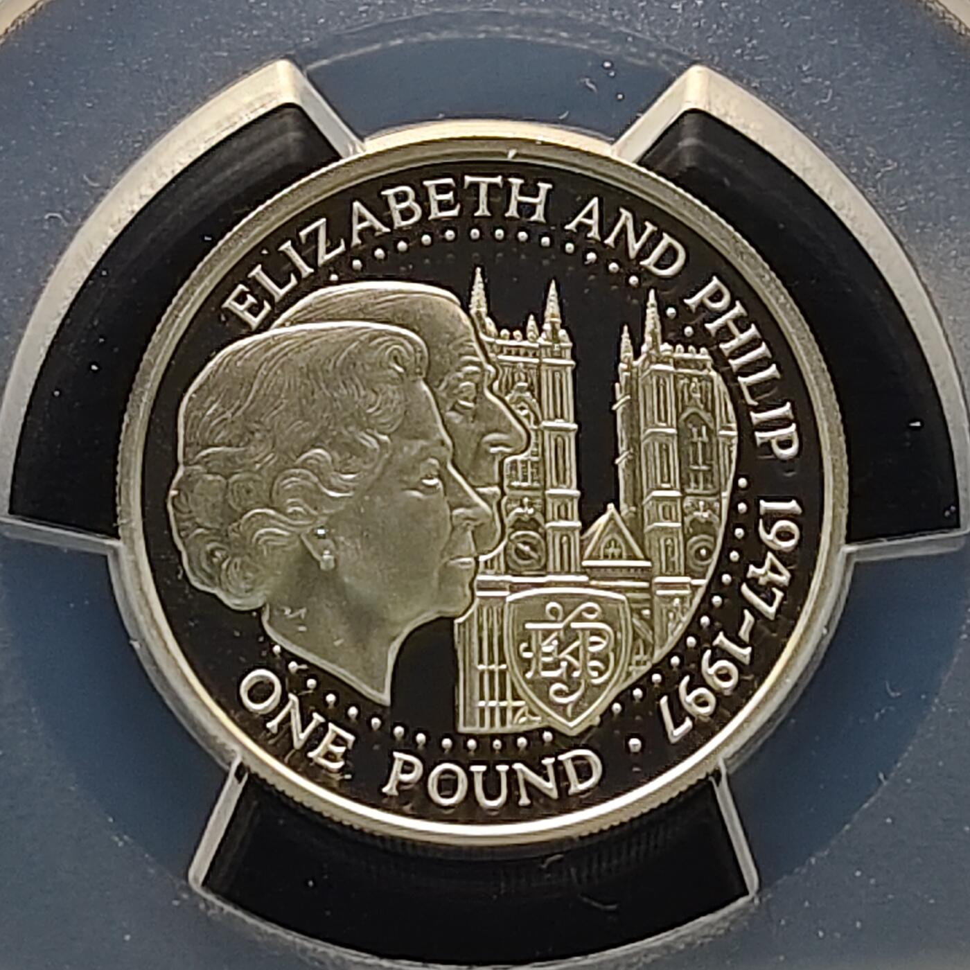 【全场包邮】纯粹捡漏拍481场（免费代拍第18场） 根西1997年1镑女王金婚精制纪念银币-PCGS PR69 DCAM