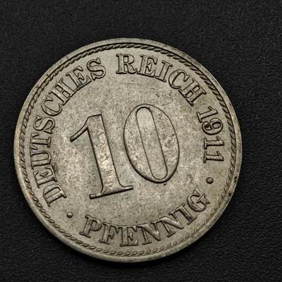 【淘币小摊】实时拍第八百零九拍   散币场   满百包邮可预留二周 每周一统一发货   - 德国1911年长翅10芬妮镍币