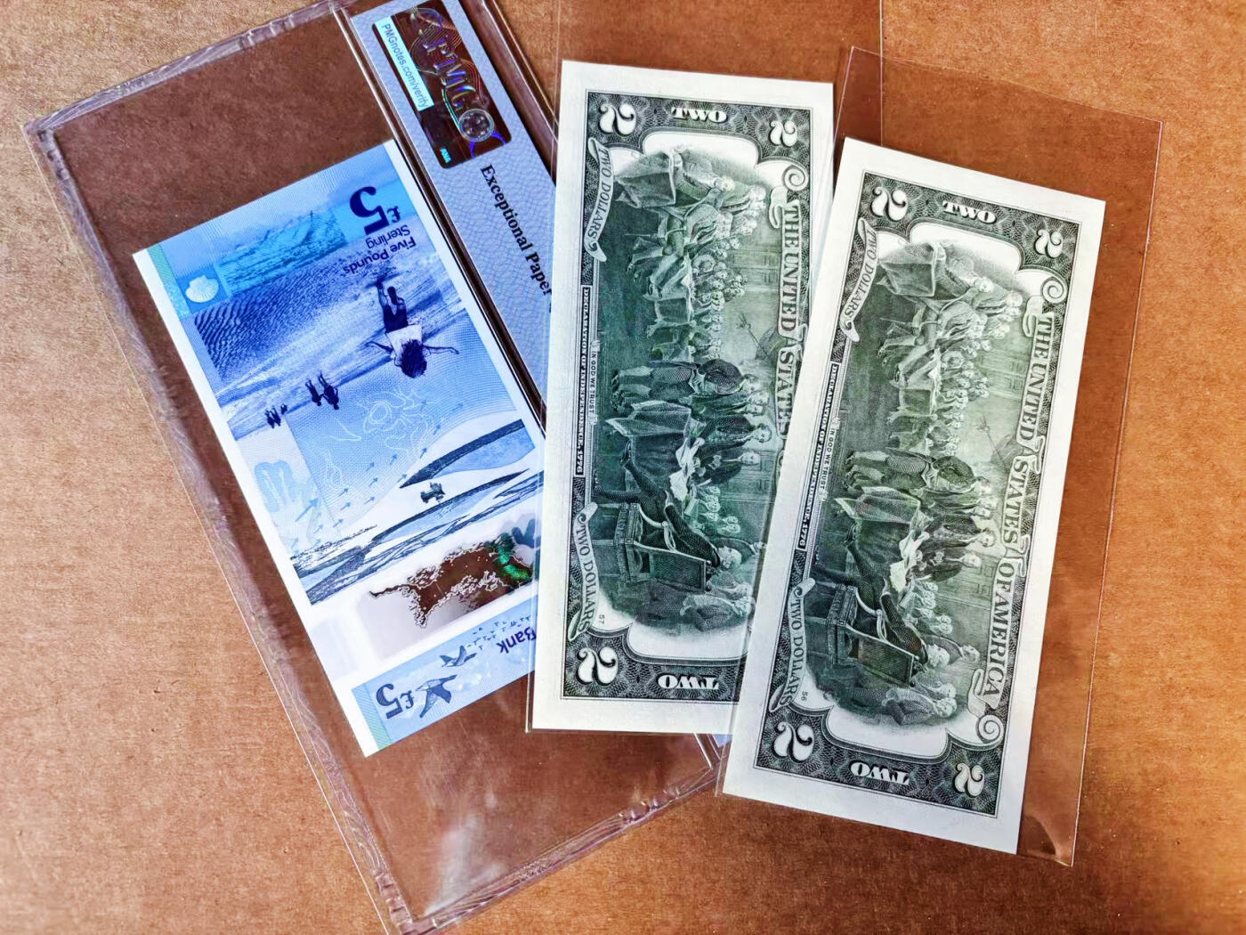 【Blue Auction】世界纸币精拍第755期——18级TOP拍卖/信誉/品质/专业/高效💫 【一组3张 含AA冠】北爱尔兰 2018年5镑 PMG67EPQ&美国 2013年2美金 全新UNC