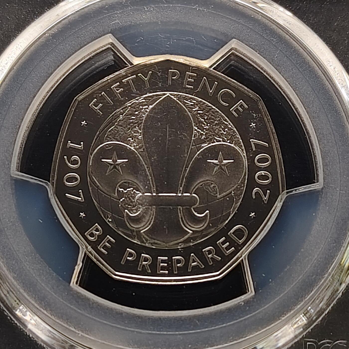 【全场包邮】纯粹捡漏拍481场（免费代拍第18场） 英国2007年50便士童子军百年精制纪念币-PCGS PR69 DCAM