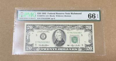 【礼羽收藏】🌏世界钱币拍卖第113期 - 93版小头20美元尾8PMG66分