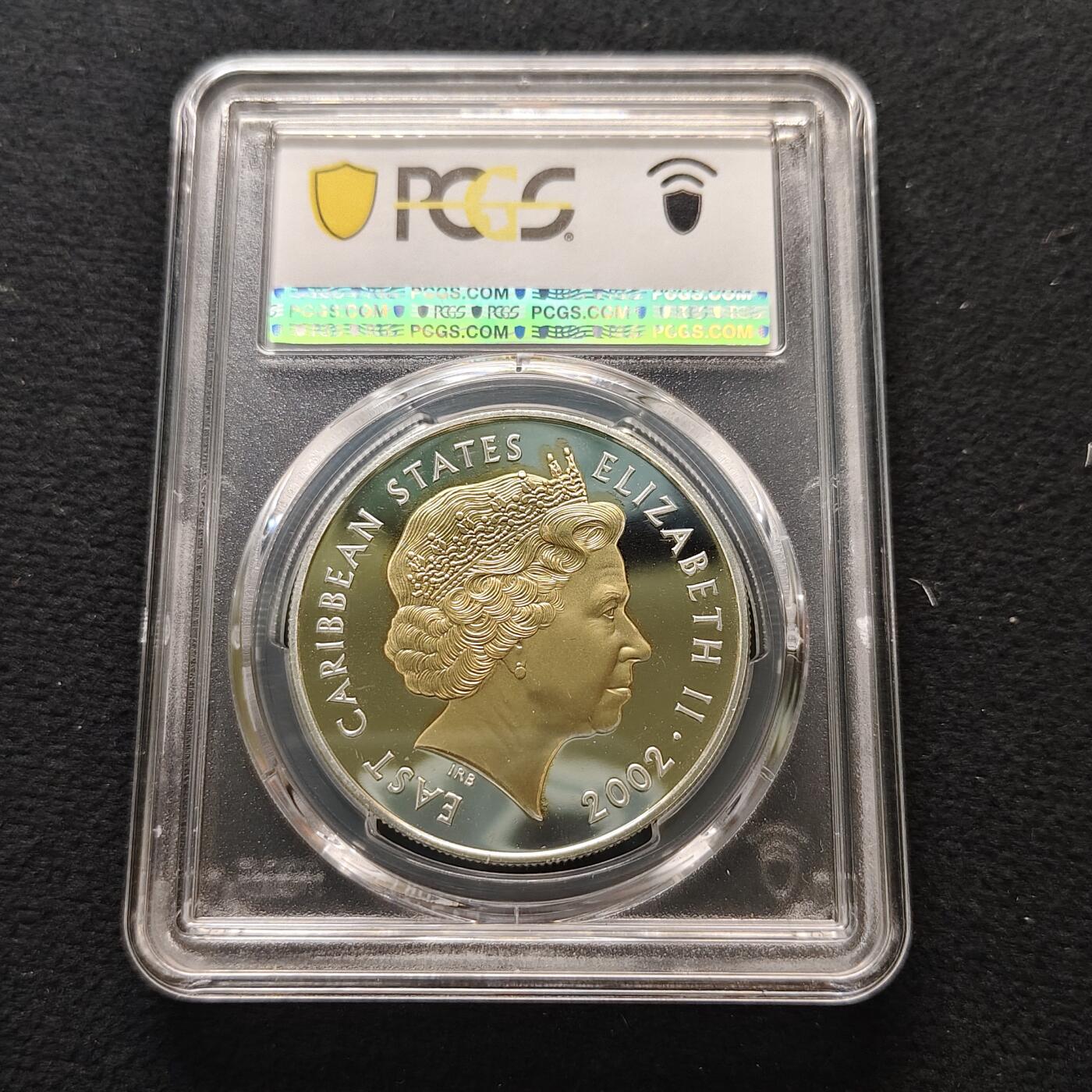 【全场包邮】纯粹捡漏拍481场（免费代拍第18场） 东加勒比2002年10元女王登基50周年局部镀金精制克朗型纪念银币-PCGS PR68 DCAM
