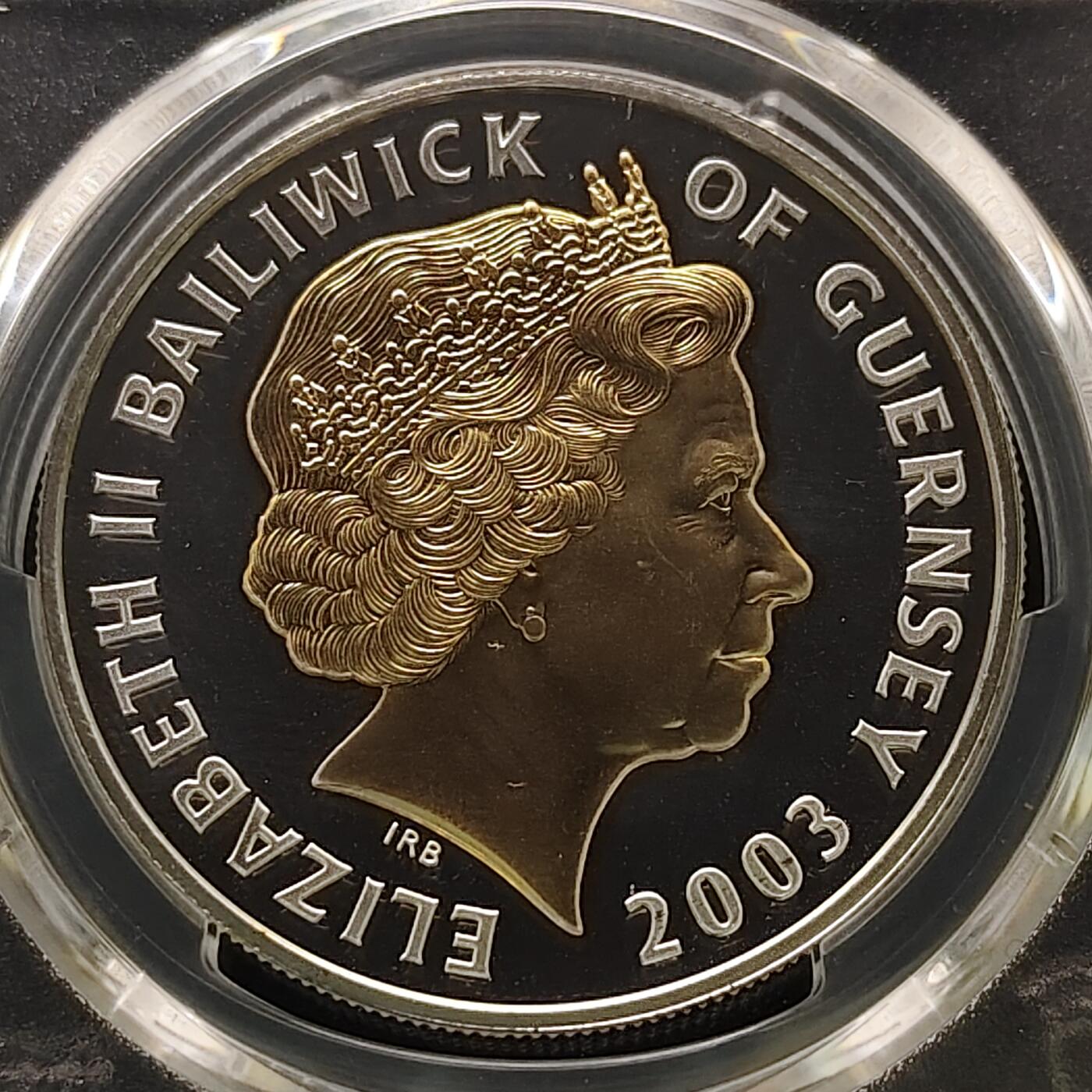 【全场包邮】纯粹捡漏拍481场（免费代拍第18场） 根西2003年5镑加冕五十周年局部镀金精制克朗型纪念银币-PCGS PR68 DCAM