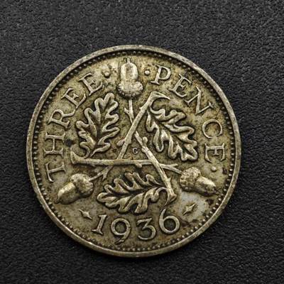 【淘币小摊】实时拍第八百零九拍   散币场   满百包邮可预留二周 每周一统一发货   - 英国1936年乔治五世3便士银币