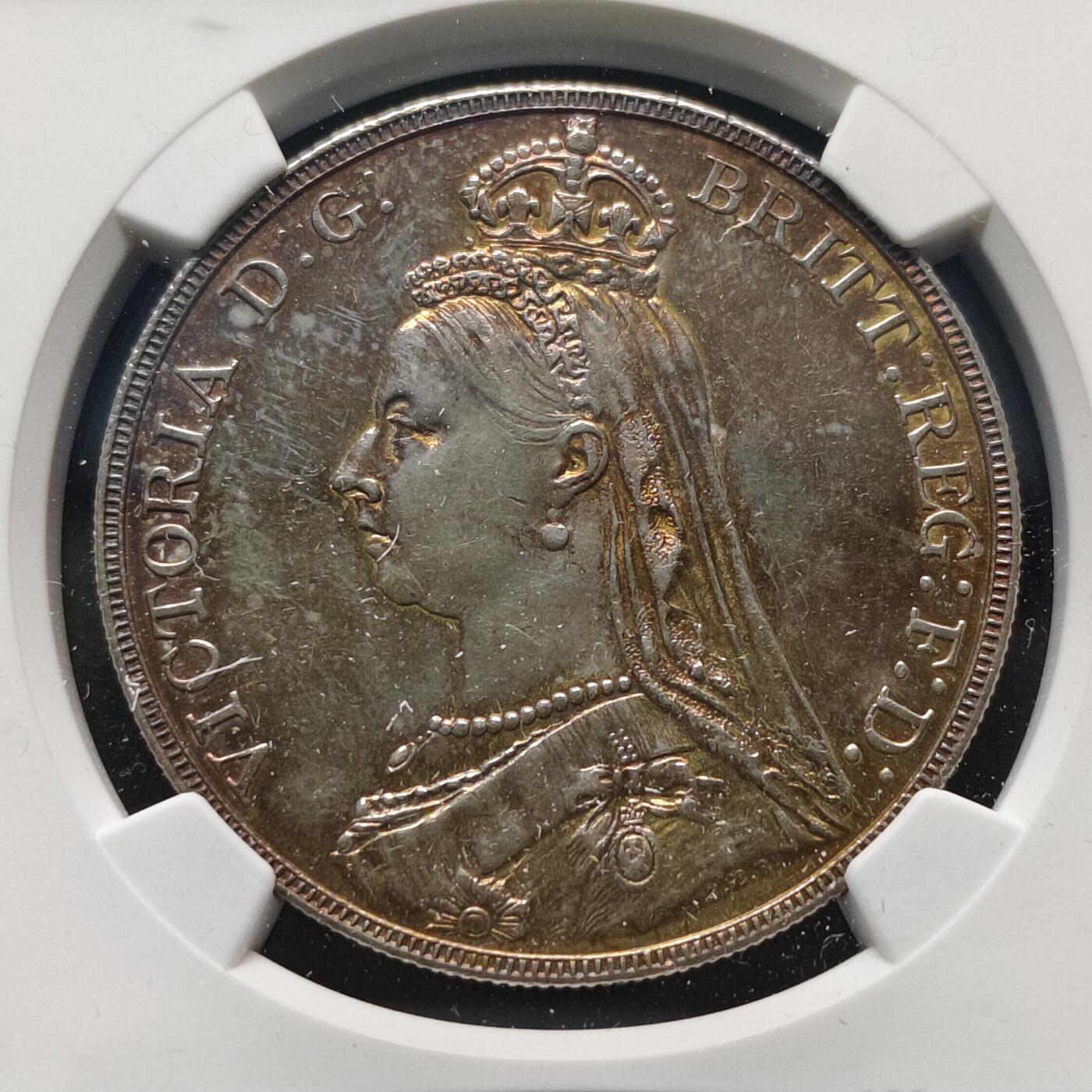 【全场包邮】纯粹捡漏拍481场（免费代拍第18场） 英国1888年高冠维多利亚女王1克朗马剑银币-NGC UNC DETAILS