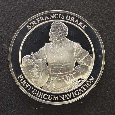 【全场包邮】纯粹捡漏拍480场（免费代拍第17场） - 【纪念章】英国大航海时代系列克朗型精制镀银纪念章-探险家弗朗西斯·德雷克爵士