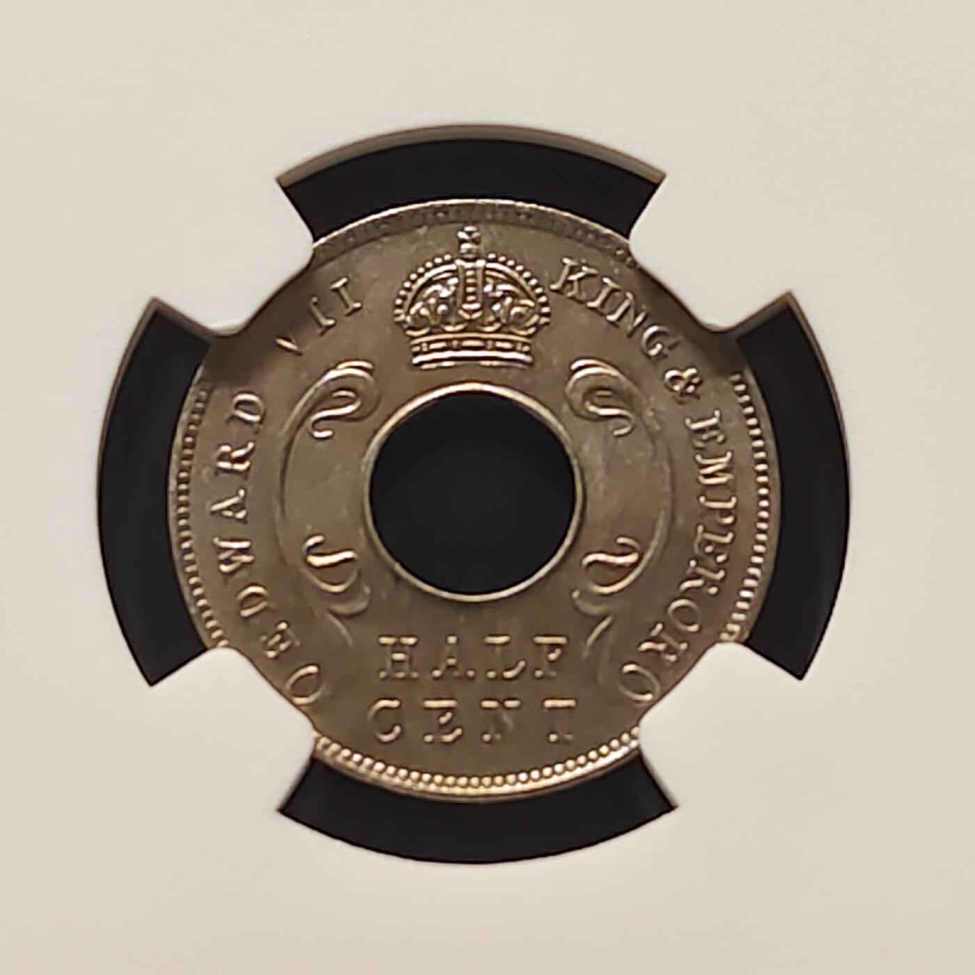 【全场包邮】纯粹捡漏拍481场（免费代拍第18场） 东非和乌干达保护地1909年爱德华七世1/2分-NGC MS65