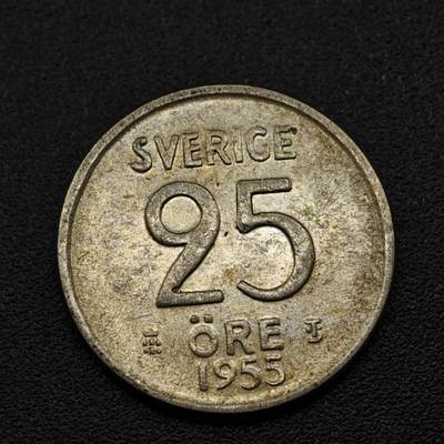【淘币小摊】实时拍第八百零九拍   散币场   满百包邮可预留二周 每周一统一发货   - 瑞典1955年25欧尔银币