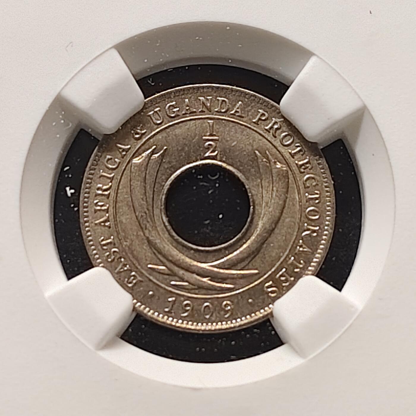 【全场包邮】纯粹捡漏拍481场（免费代拍第18场） 东非和乌干达保护地1909年爱德华七世1/2分-NGC MS65