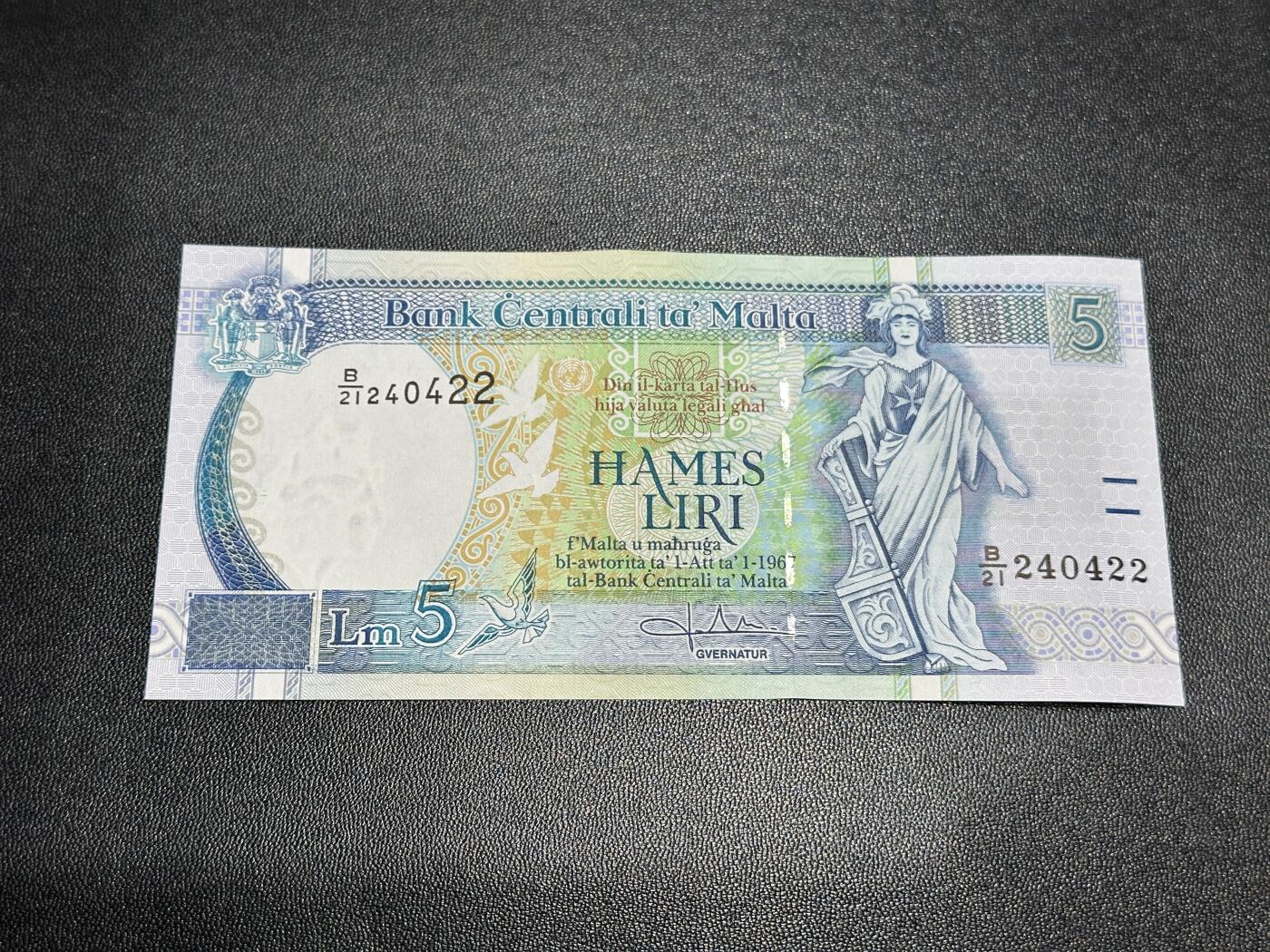 《外钞收藏家》第五百八十八期（优质场）（本平台长期征集拍品、欢迎藏友们联系合作） 1967年马耳他5里拉 全新UNC