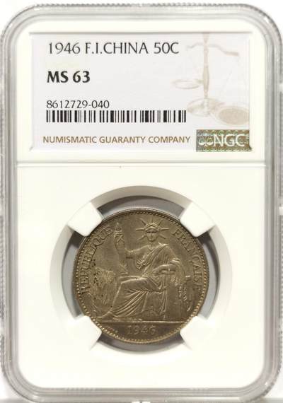 博洋堂世界钱币拍卖第149期（全场包邮） - NGC MS63 法属印支1946年坐洋50分镍币