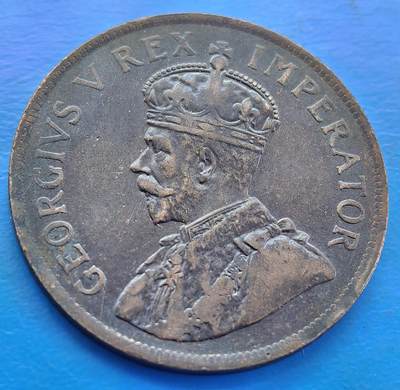 外国优质老铜币银币，周六九点倒数截拍，满百包邮，可寄存半年，喜欢朋友微信扫描二维码可直接参拍 - 少见首年首版南非1923年乔治五世大便士发行量仅9.1万枚，边有铸缺