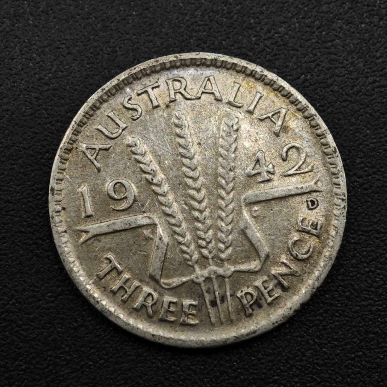 【淘币小摊】实时拍第八百零九拍   散币场   满百包邮可预留二周 每周一统一发货   澳大利亚1942年乔治六世3便士银币