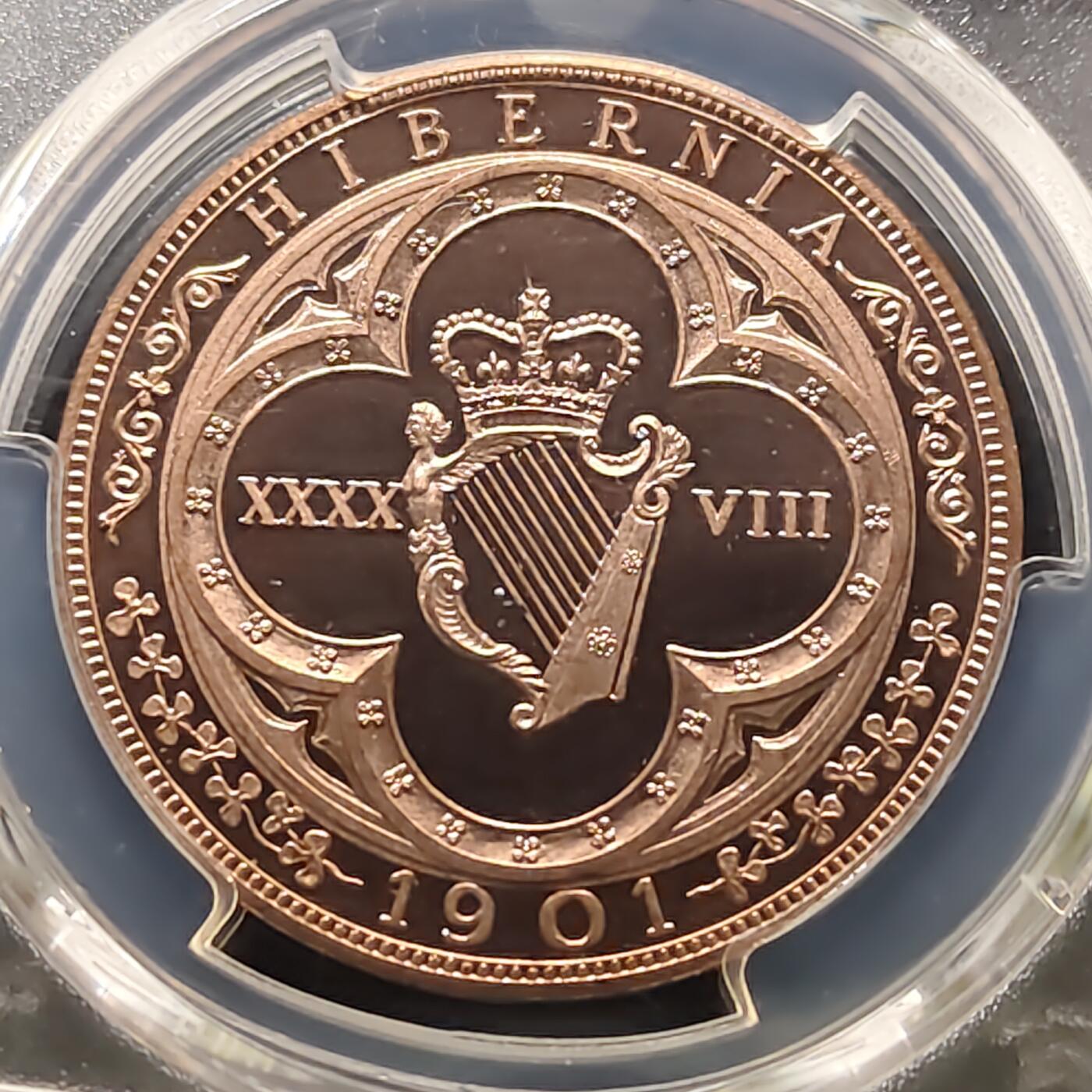 【全场包邮】纯粹捡漏拍481场（免费代拍第18场） 【稀少】爱尔兰1901年爱德华七世48便士精制铜币X13b-量425-PCGS PR67 RD