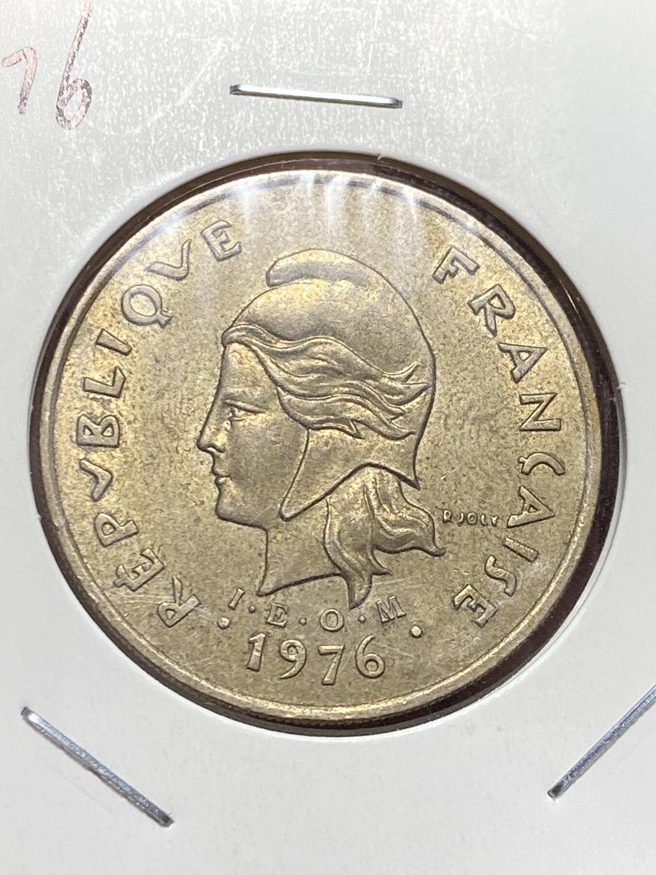 2025年第一百三十二场(总第一百五十八场）外国好品纸夹散币场(免佣金) 法属新喀里多尼亚🇳🇨1976年100法郎(第三套首发年，Dolphin–海豚标)