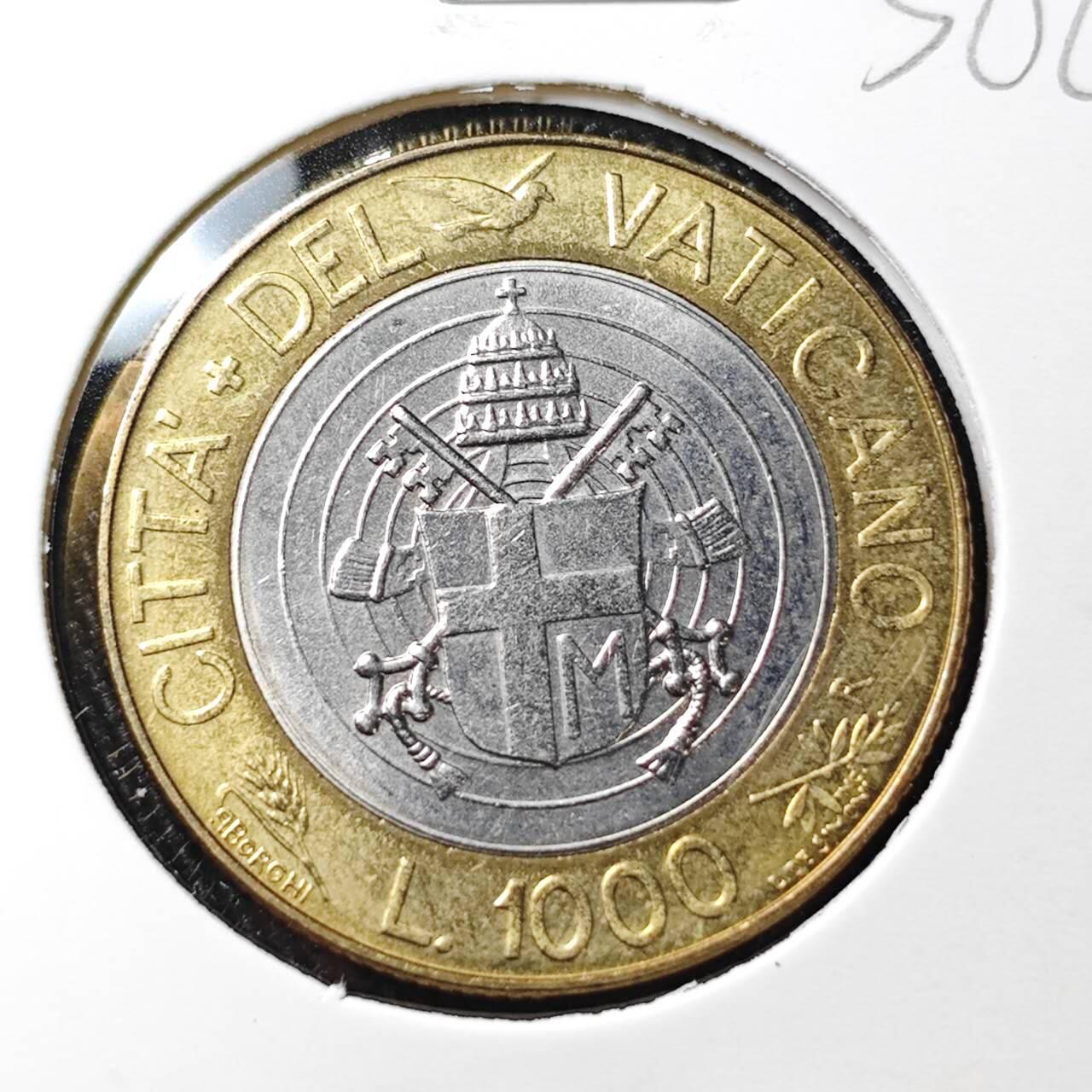 KK钱币收藏小铺 （套币 好品/批量散币 银币）专场  2月预留时间 周末发货  梵蒂冈1000里拉双色币 大面值!