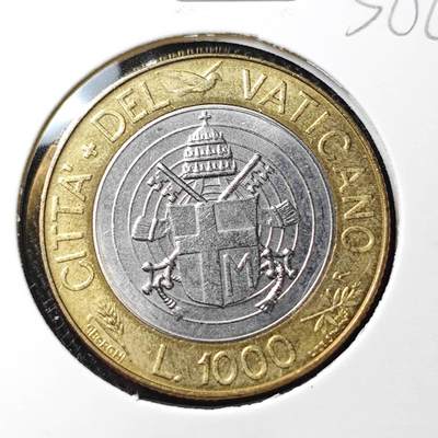 KK钱币收藏小铺 （套币 好品/批量散币 银币）专场  2月预留时间 周末发货 -  梵蒂冈1000里拉双色币 大面值!