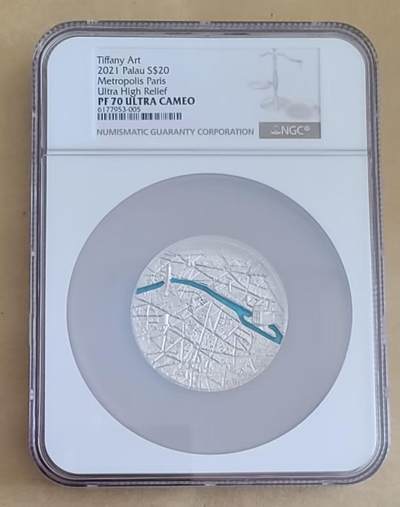 ❤️【币观天下】❤️ 第332期钱币拍卖- 2025.11.28周五晚上6点半场-长期征集拍品 - NGC帕劳2021年蒂凡尼大都会巴黎三盎司大银币评级币带证书包装