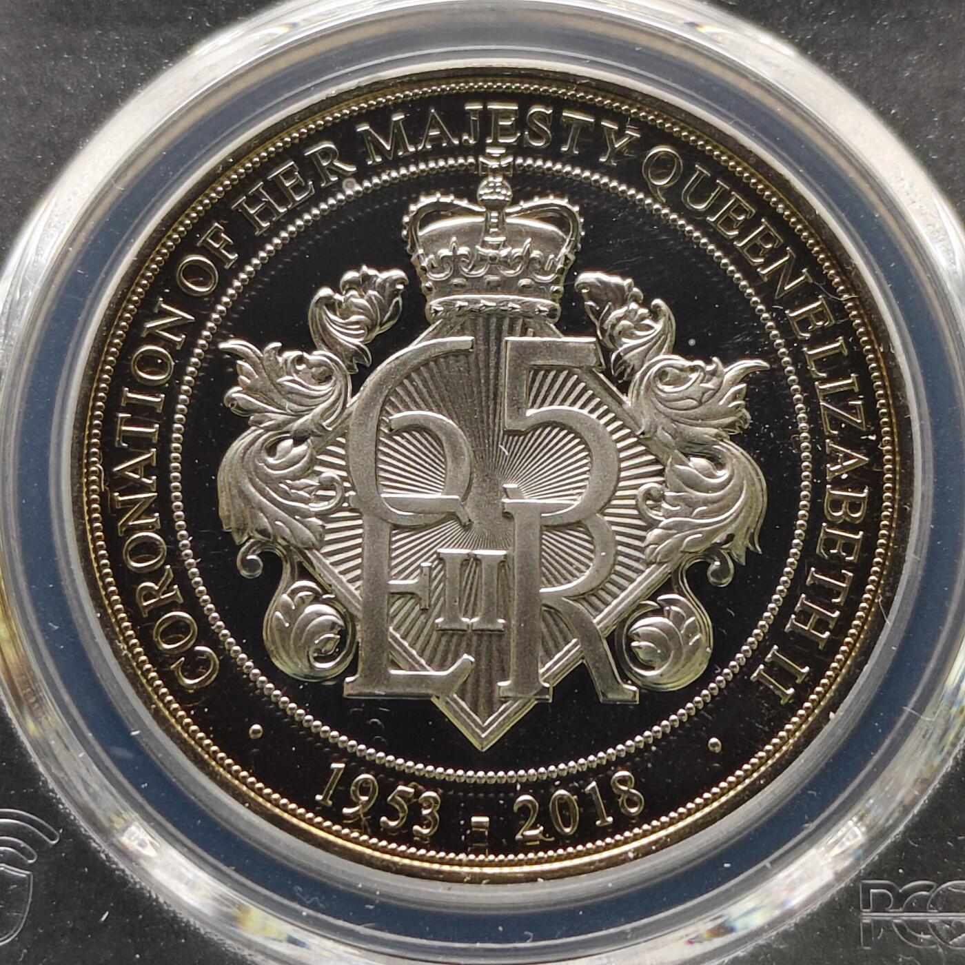 【全场包邮】纯粹捡漏拍481场（免费代拍第18场） 马恩岛2018年1克朗女王加冕65周年精制克朗型纪念币-PCGS PR68 DCAM