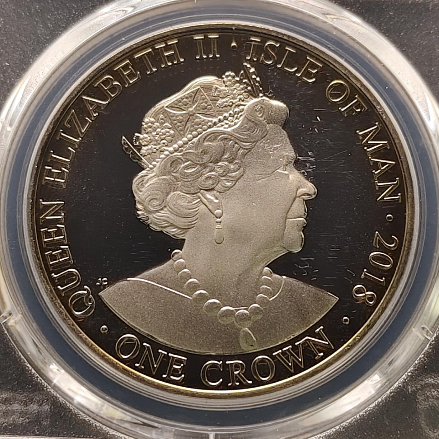 【全场包邮】纯粹捡漏拍481场（免费代拍第18场） 马恩岛2018年1克朗女王加冕65周年精制克朗型纪念币-PCGS PR68 DCAM