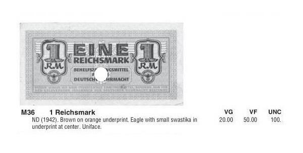 德国第三帝国1942年 展翅鹰1马克 爽品