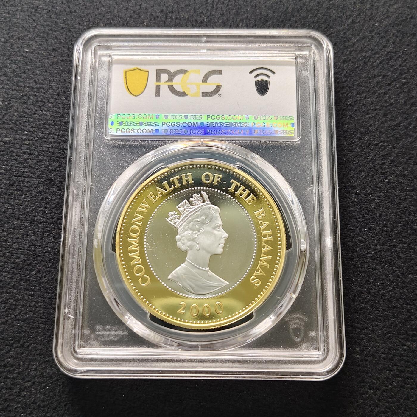 【全场包邮】纯粹捡漏拍481场（免费代拍第18场） 巴哈马群岛2000年2元女王母亲伊丽莎白皇太后诞生100周年精制外圈镀金克朗型纪念银币-PCGS PR68 DCAM