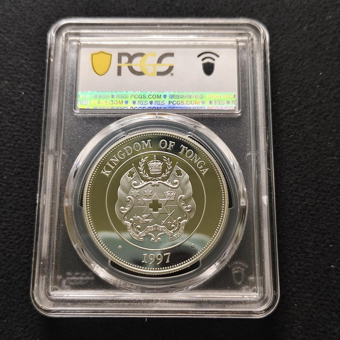 【全场包邮】纯粹捡漏拍481场（免费代拍第18场） 汤加1997年2潘加女王金婚局部镀金精制克朗型纪念银币-PCGS PR69 DCAM
