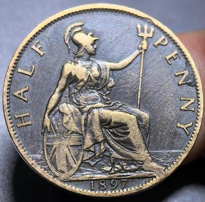 外国优质老铜币银币，周六九点倒数截拍，满百包邮，可寄存半年，喜欢朋友微信扫描二维码可直接参拍 - 英国维多利亚女皇1897年半便士
