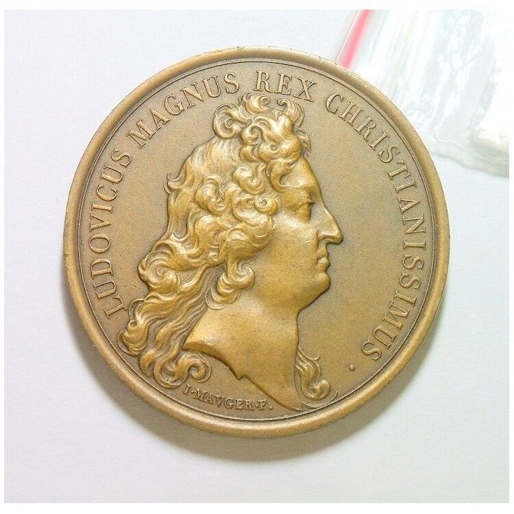 法国纪念1681年 太阳王路易十四+海神高浮雕精制大铜章 40MM