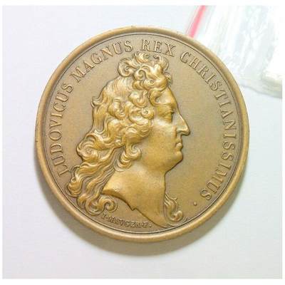 法国纪念1681年 太阳王路易十四+海神高浮雕精制大铜章 40MM - 法国纪念1681年 太阳王路易十四+海神高浮雕精制大铜章 40MM