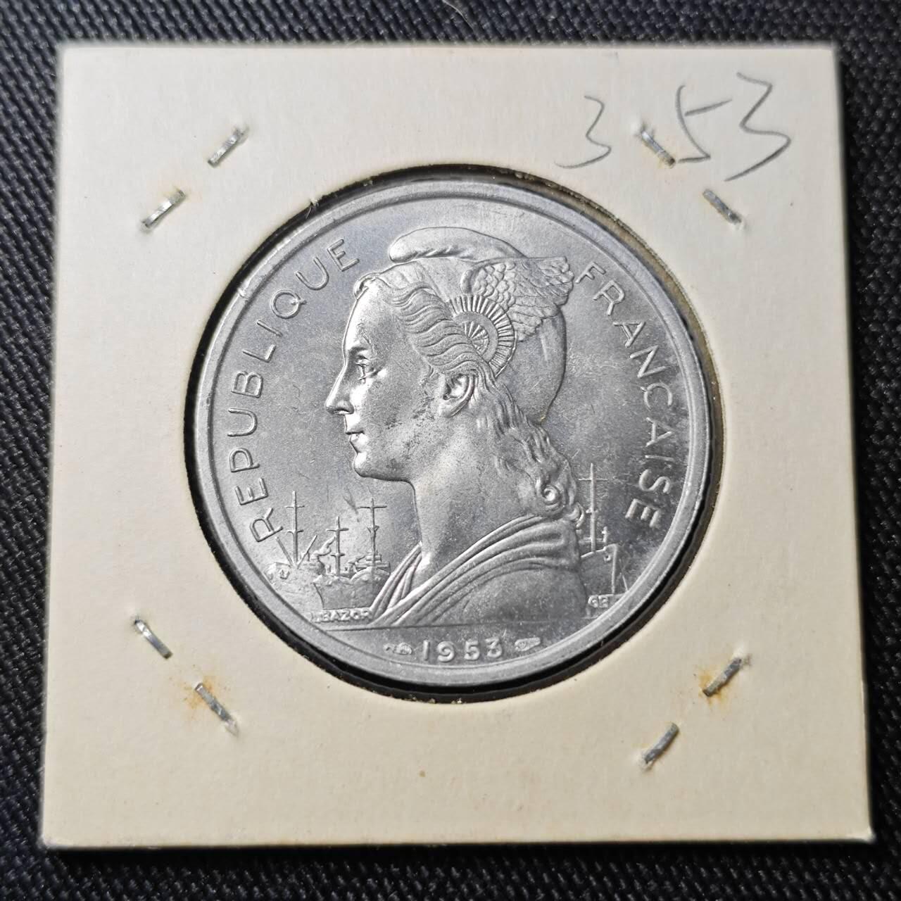 KK钱币收藏小铺 （套币 好品/批量散币 银币）专场  2月预留时间 周末发货  1953法属马达加斯加5法郎 好品