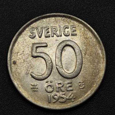 【淘币小摊】实时拍第八百零九拍   散币场   满百包邮可预留二周 每周一统一发货   - 瑞典1954年50欧尔银币